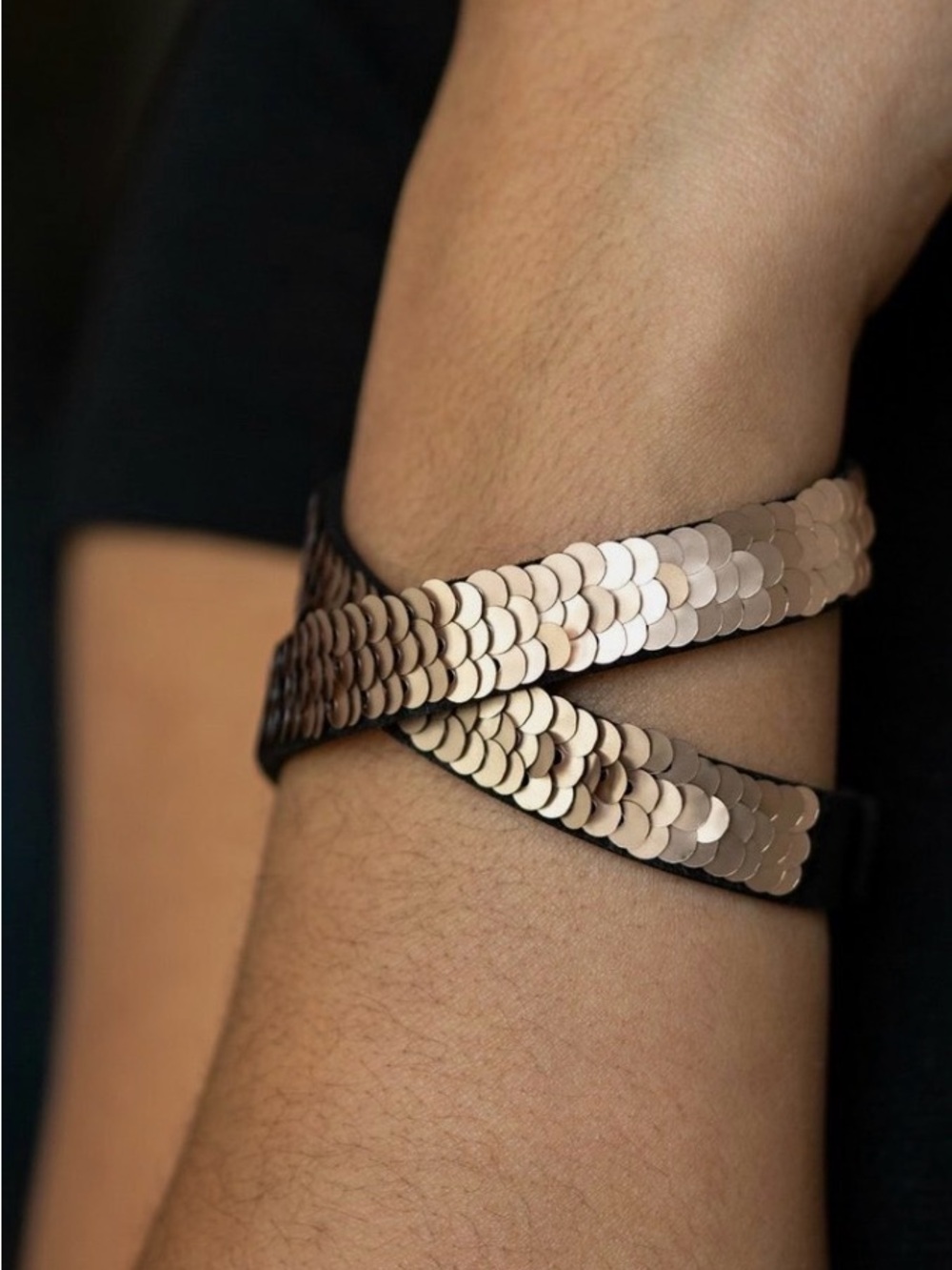 Paparazzi Bracelet - Under the Sequins- Gold and Black - Triple Snap Wrap NWT